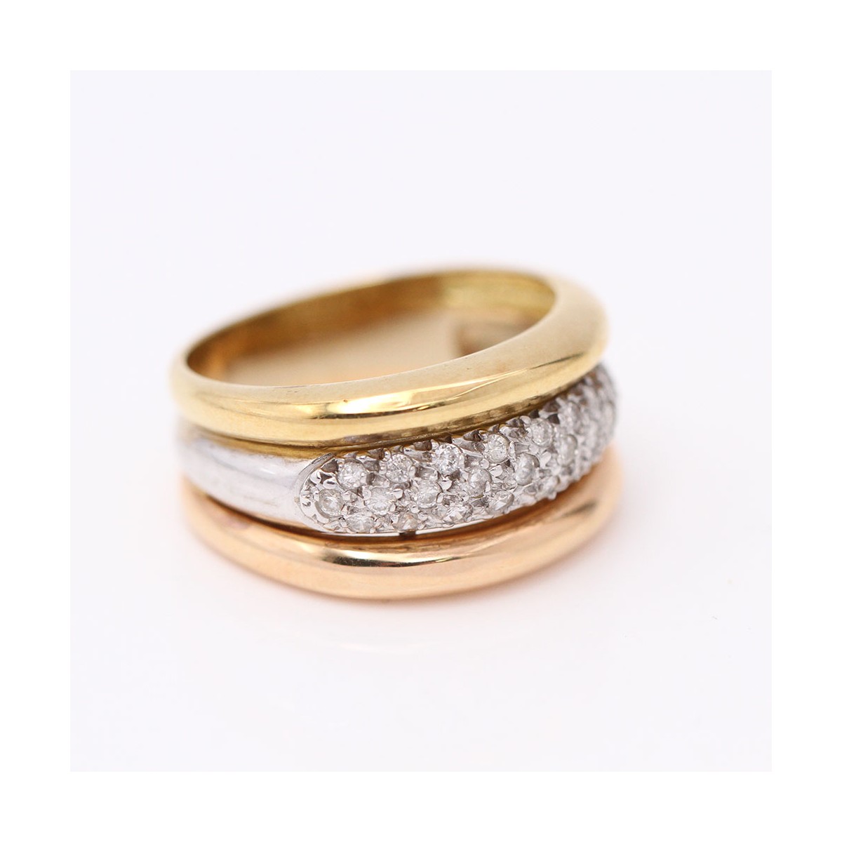 Comprar Anillo Gallonado De Oro K Y Pav De Diamantes Segunda Mano