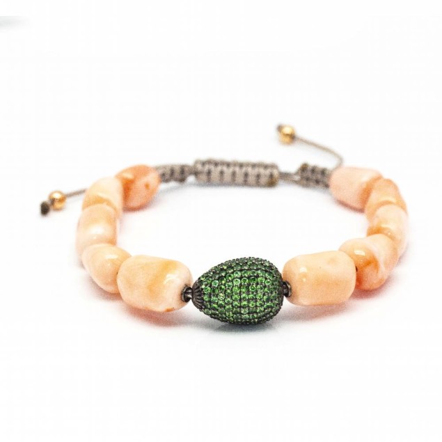 Bracelet en corail et tsavorites. Neuf