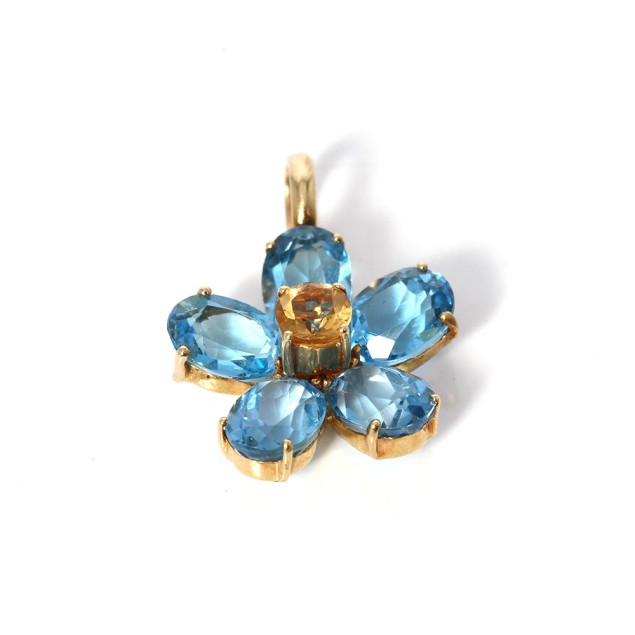 Pendentif fleur en or 18k avec topaze...