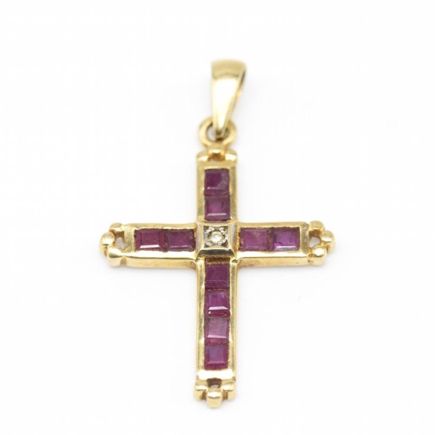 Pendentif croix de rubis vintage...