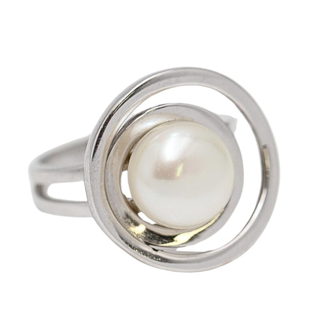 Anell d'or blanc 18k amb perla de...